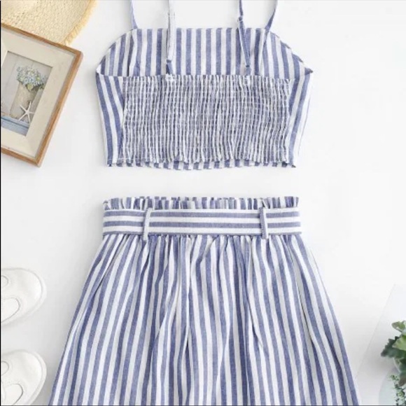 Zaful smocked pinstripe top and skirt duo set. New without tags. Never worn. - Picture 3 of 11